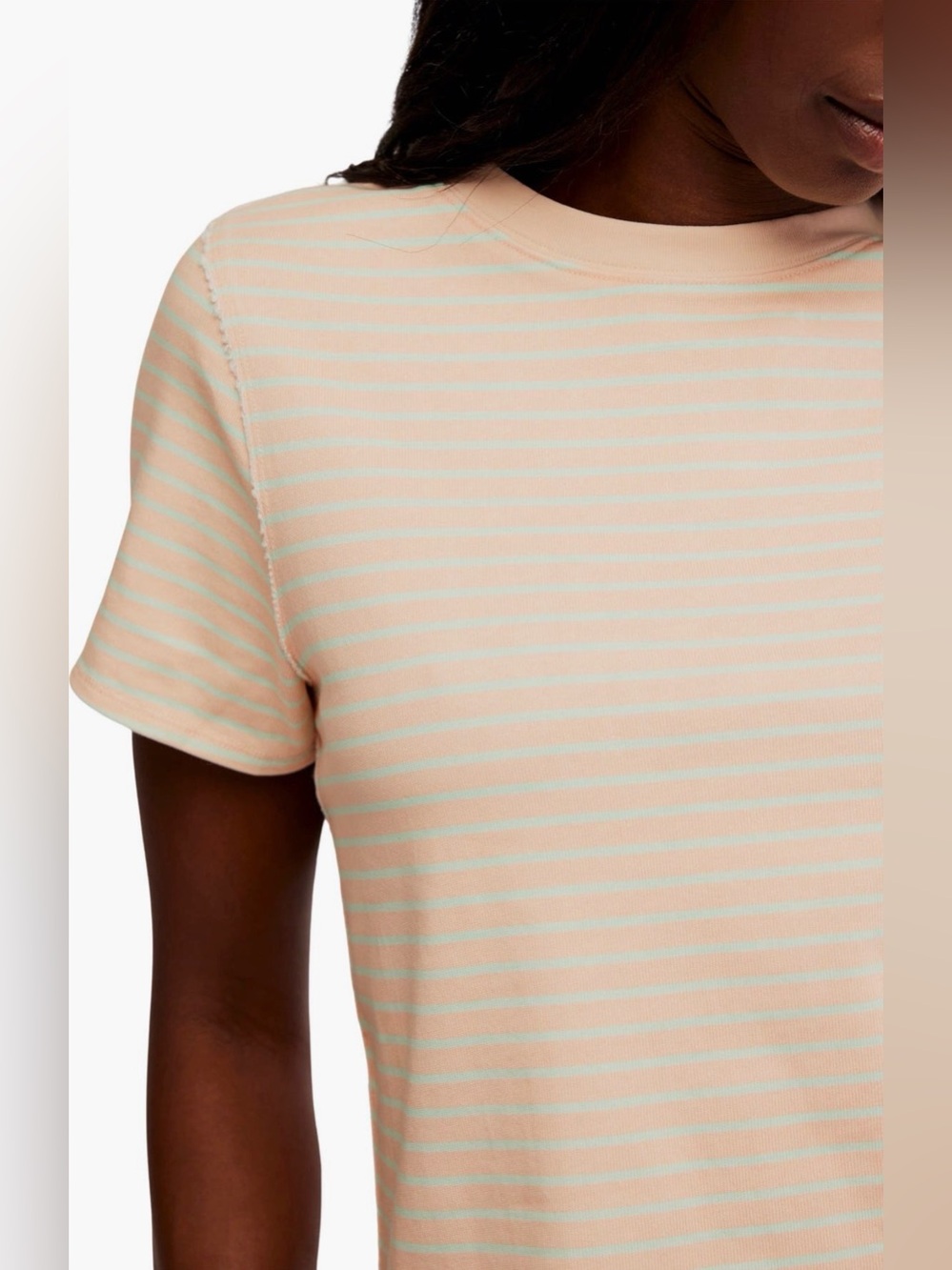 Free People • We The Free • Peach & White Striped Cropped Tee - Picture 2 of 3
